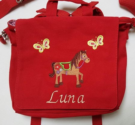 Multifunktionstasche: rot Motiv: Cowgirl-Pony und Schmetterlinge\\n\\n17.07.2016 10:52
